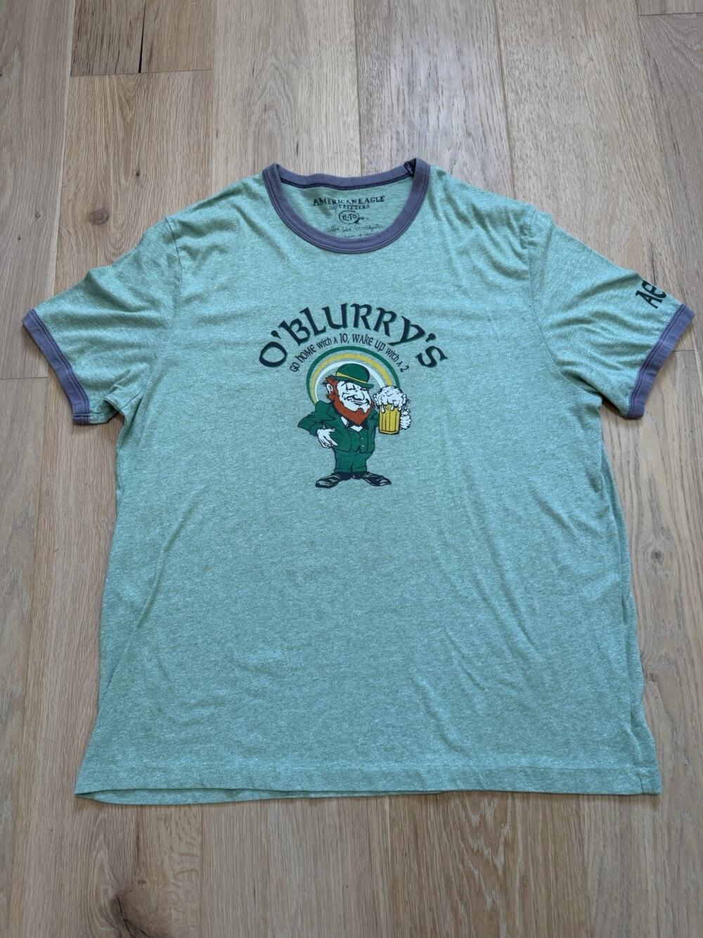 Vintage Y2K American Eagle O'Blurry's Tee T Shirt St Patricks Day Irish Green XL
